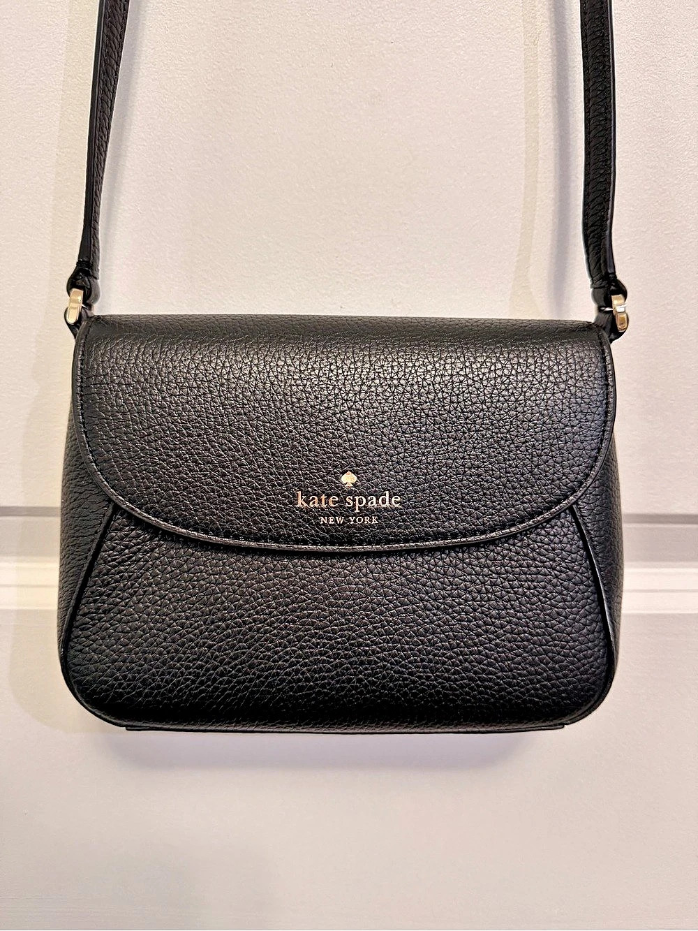 Kate Spade Black Pebbled Leather Flap Crossbody Bag